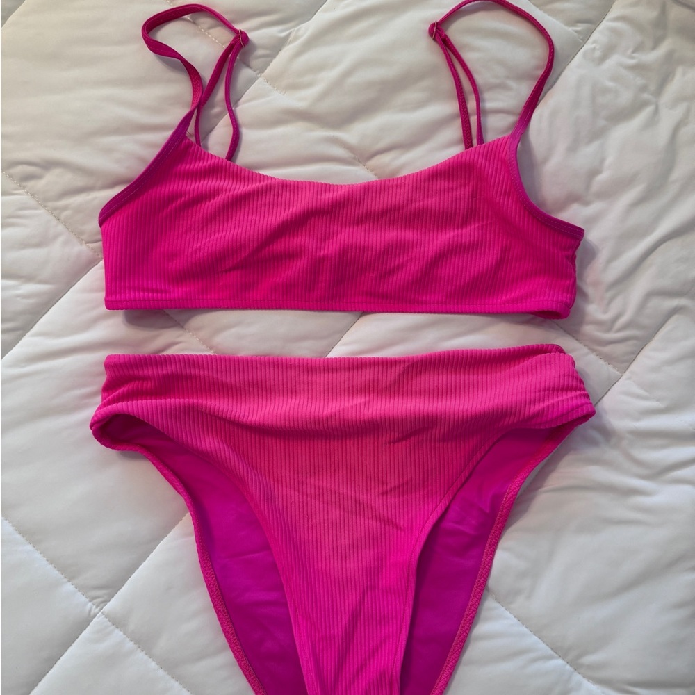 Frankie's Bikinis Hot Pink Ribbed Bikini